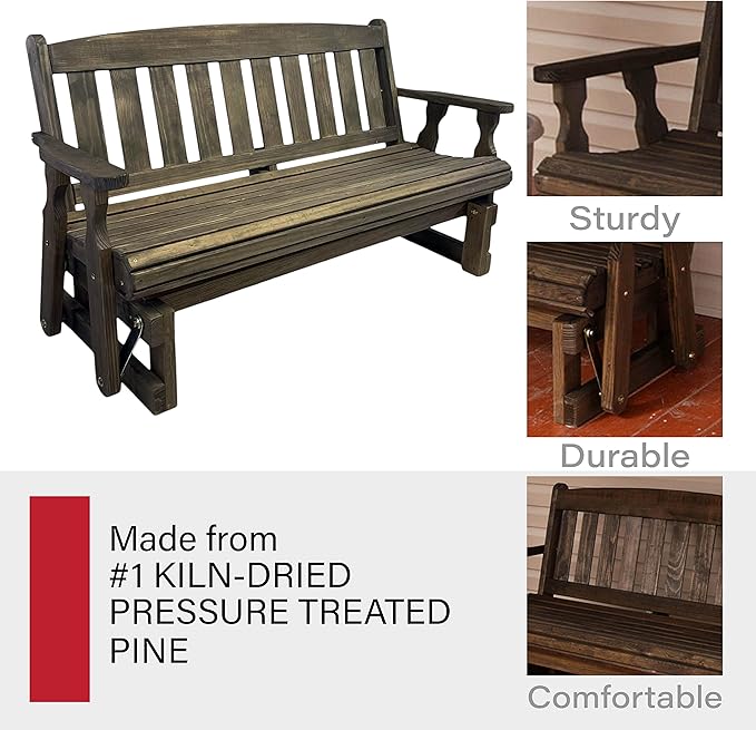 Amish Casual Heavy Duty 800 Lb Mission Pressure Treated Porch Glider (4 Foot, Dark Walnut Stain) - Photo 7