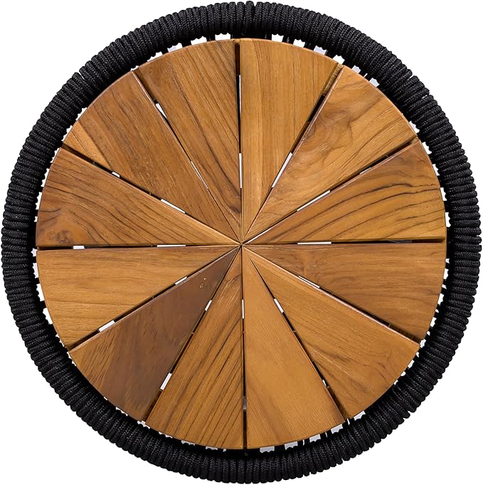 Merax Bohemian Round Outdoor Side Table with Acacia Wood Top and Black Handwoven Rope Base - Photo 6