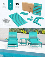 SERWALL Patio Chaise Lounge Chair, 78'' Long HDPE 5 Positions Adjustable Outdoor Lounger - Photo 7