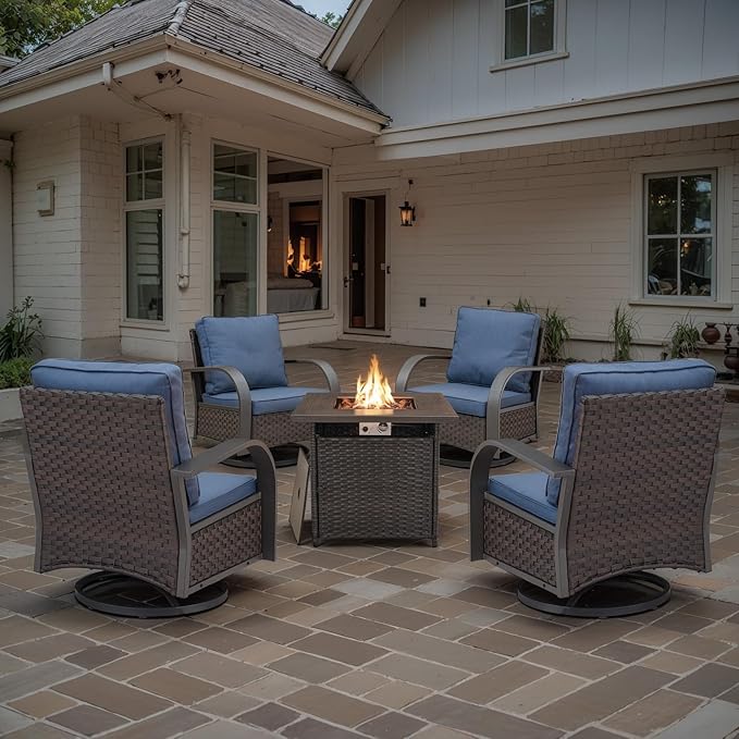 Outdoor Swivel Rocker Patio Chairs Set of 2, Heavy Duty Swivel Rocking Patio Chairs with Wide Metal Armrests, 2 Pieces Patio Furniture Wicker Glider Chairs Set with Removble Cushions for Porch Sunroom