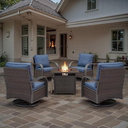 Outdoor Swivel Rocker Patio Chairs Set of 2, Heavy Duty Swivel Rocking Patio Chairs with Wide Metal Armrests, 2 Pieces Patio Furniture Wicker Glider Chairs Set with Removble Cushions for Porch Sunroom