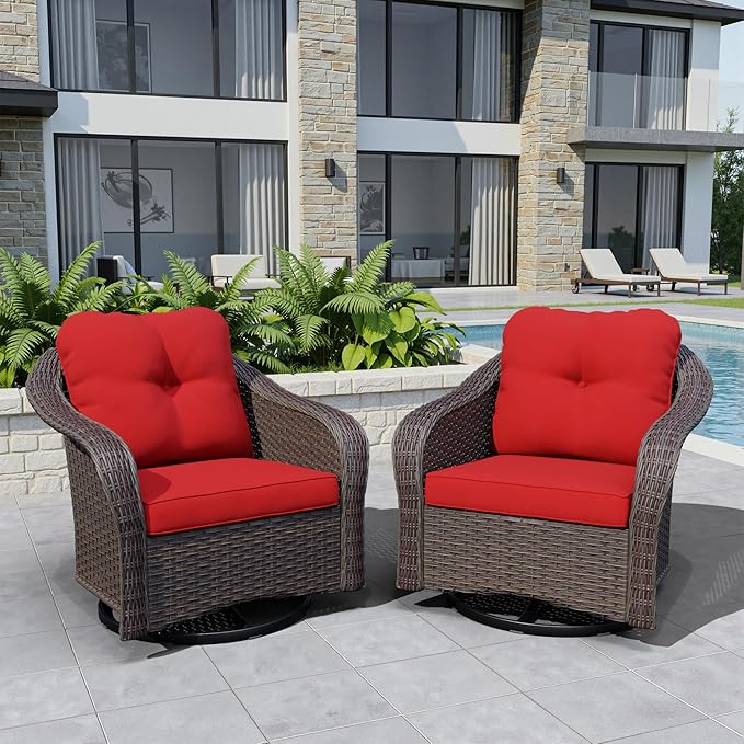 Wicker Swivel Rocking Chairs Set 2 - Photo 8
