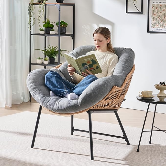 ONBRILL Outdoor Egg Chair, Indoor Lounge Chair for Patio, Bedroom, Living Room, Porch - Grey