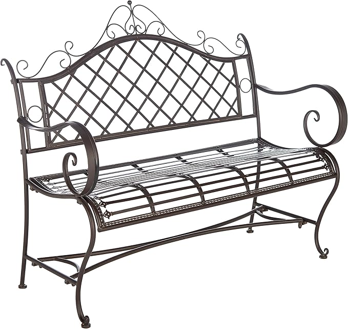 Safavieh PAT5017B Outdoor Collection Abner Rustic Brown Wrought Iron 46-inch Garden Bench