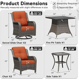6 Pieces Outdoor Wicker Patio Furniture Set with Fire Pit Table, Patio Chair Set with Thickened Olefin Cushions - Photo 2