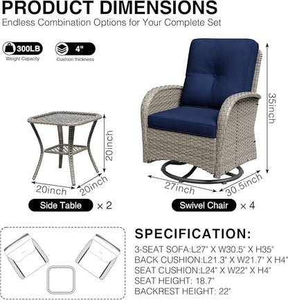 Joyside Wicker Patio Furniture Set, 6 Piece Outdoor Furniture Set with Thickened Cushions, High Back, Deep Seating, Wide Armrest, Outdoor Swivel Rocker Chairs for Porch, Deck