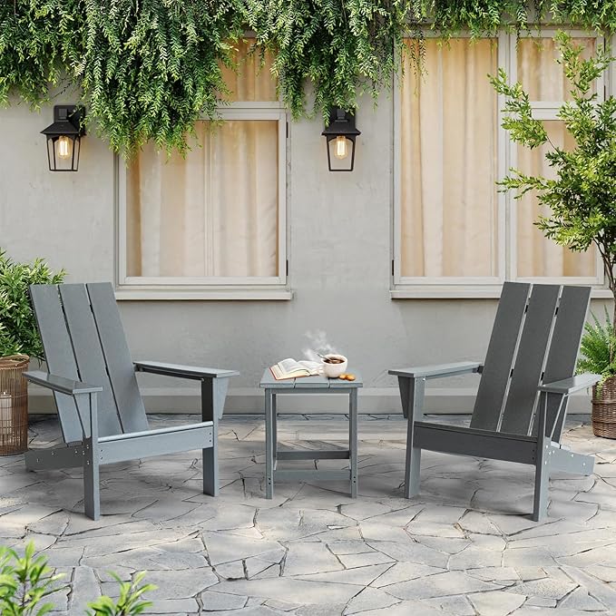 PROHIKER Adirondack Chair Set of 2, HDPE Patio Chair with Table Set, All Weather Outdoor Chairs for Lawn Garden Porch Backyard(Grey)