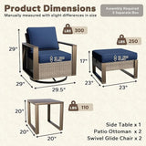 5 Pieces Metal Wicker Patio Furniture Set - 2 Swivel Rocker Chairs and 2 Ottomans, 1 Side Table - Photo 2