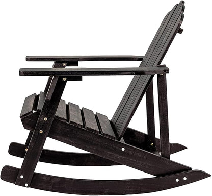 Eyely PTA1000D Harvey Outdoor Patio Classic Acacia Wood Adirondack Rocking Chair, Black for Bohemian, Classic, Country, Cottage, Farmhouse, Rustic