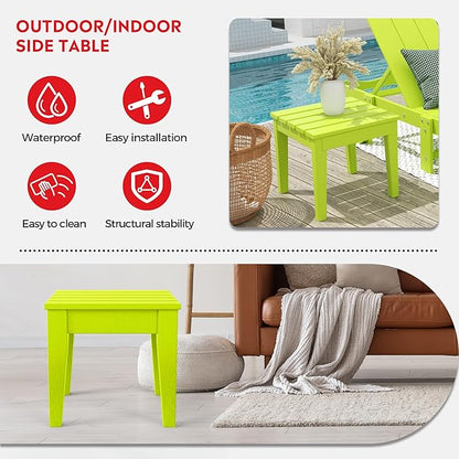 Costaelm Outdoor Patio Table and Chairs Set of 2, 2-Piece HDPE Garden Chair with Square Adirondack Side Table Set, Porch Chairs Coffee Table for Outside Porch Backyard, Lime