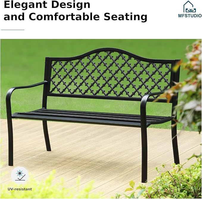 MFSTUDIO Outdoor Metal Bench Set of 2, 50" Black Outdoor Metal Garden Bench, Cast Iron Frame Patio Furniture with E-Coating, Perfect for Porch and Yard