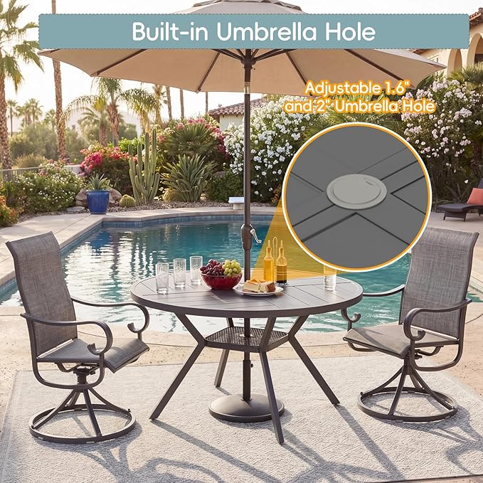 47" Outdoor Patio Table Dining Table, All Weather Metal Round Patio Table with Adjustable Umbrella Hole - Photo 6
