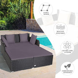 COSTWAY Outdoor Patio Rattan Daybed, Sponge Cushioned Loveseat Sofa with 4 Pillows, Wicker Furniture Sunbed for Balcony - Photo 6