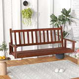 Tangkula 3 Person Wooden Porch Swing, Hanging Patio Swing with 2 Adjustable Galvanized Metal Chains, Slatted Back & Seat - Photo 9