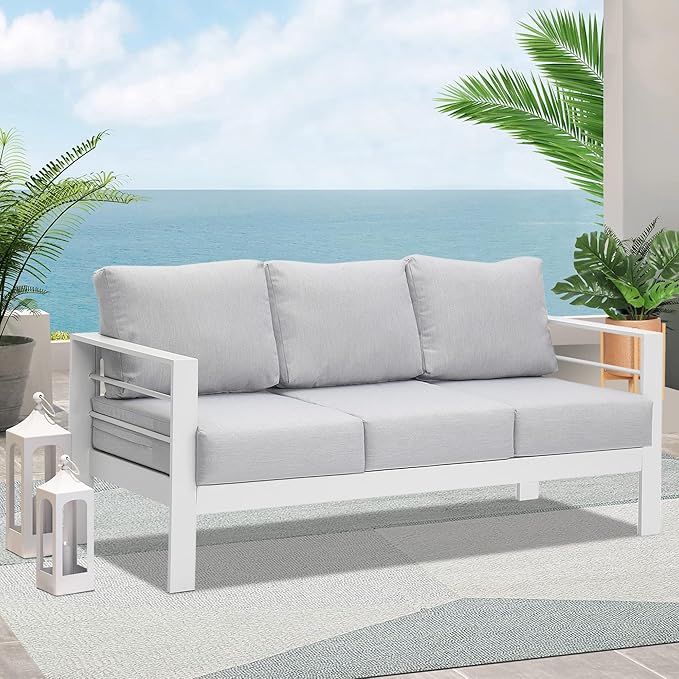 Wisteria Lane Patio Furniture Aluminum Sofa, All-Weather Outdoor 3 Seats Couch - Photo 8