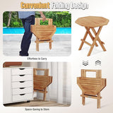 Tangkula Patio Folding Side Table, Teak Wood Octagon Coffee Table w/X-Shaped Legs & Slatted Tabletop - Photo 6