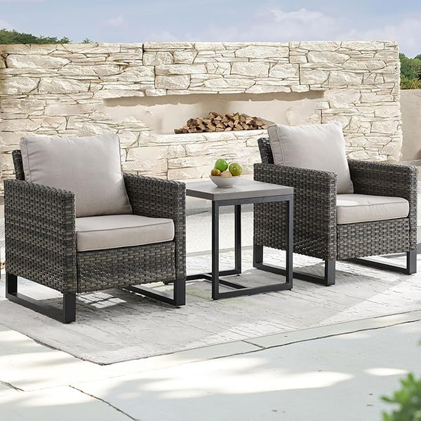 Rilyson Wicker Outdoor Patio Chairs Set - 3 Piece Rattan Patio Furniture Bistro Chairs Set with Waterproof Wicker - Photo 1