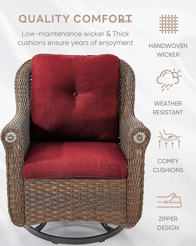 Patio Chairs Outdoor Swivel Glider - Set of 4 High Back Outside Brown Wicker Rattan Rocking Chair with Thick Cushion - Photo 5