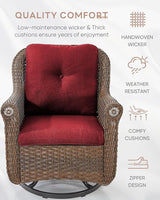 Patio Chairs Outdoor Swivel Glider - Set of 4 High Back Outside Brown Wicker Rattan Rocking Chair with Thick Cushion - Photo 5