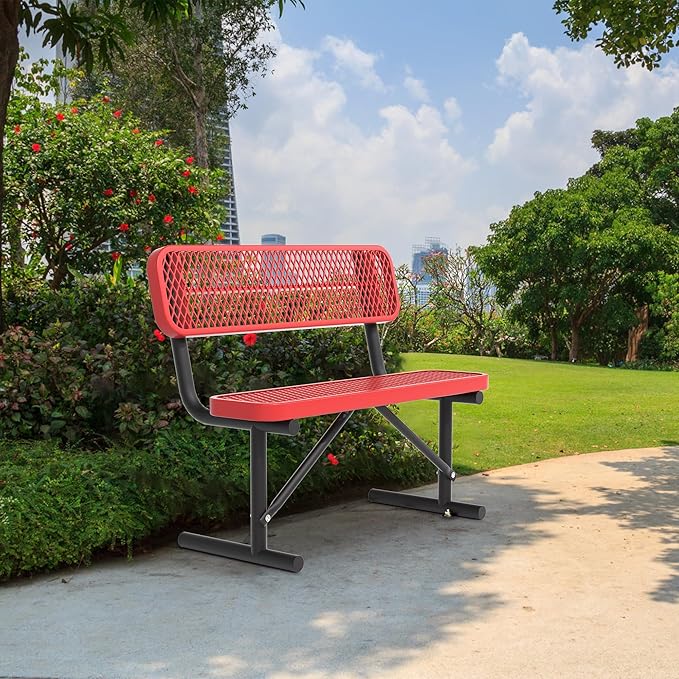 4/6/8 Feet Park Bench for Outside Heavy Duty Metal, Garden Benches Outdoor Bench with Backrest & Portable Frame - Photo 4