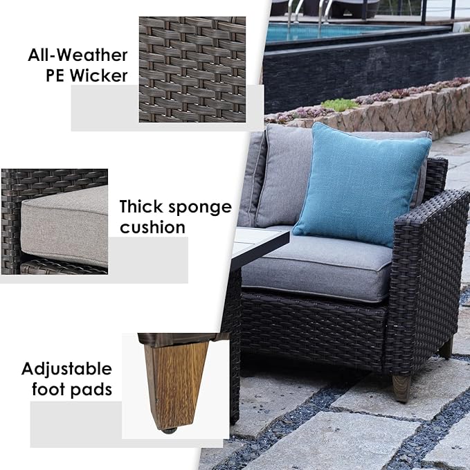 Grand patio Outdoor Rattan Couch Sofa Cushions, Dark Grey Sofa Set for 2 PCS - Photo 6