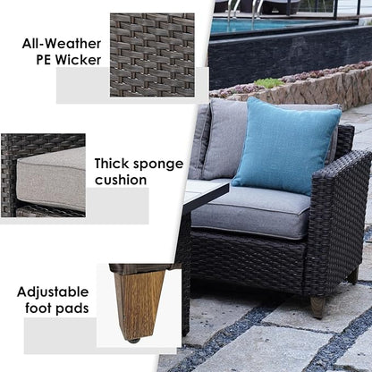 Grand patio Outdoor Rattan Couch Sofa Cushions, Dark Grey Sofa Set for 2 PCS, All Weather Hand Woven Rattan Sofa Patio Furniture Set for Porch, Garden, Backyard, Patio, Balcony,Lawn, Poolside (2 PCS)