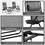 Outsunny Zero Gravity Chair Set with Side Table, Folding Reclining Chair with Cupholders & Pillows - Photo 7