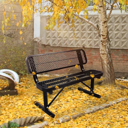 Ceridwen Outdoor Benches Heavy Duty Steel Frame Park Bench with Backrest Bench,Park Bench Steel Mesh Outdoor Bench for Garden,Weatherproof Outdoor Bench for Garden (Black, 4FT)