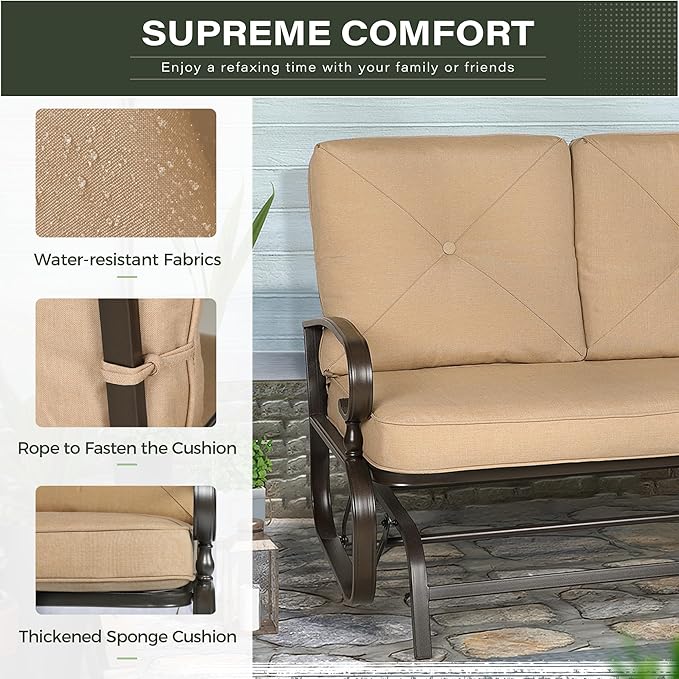 Crownland Outdoor Patio Glider Chair, Rocking Glider Bench for 2 Person, Porch Furniture Loveseat Seating - Photo 5