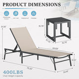 UDPATIO Foldable Patio Lounge Chair Sets with Side Table, No Assembly Outdoor Chaise Lounge with 5-Positions - Photo 3