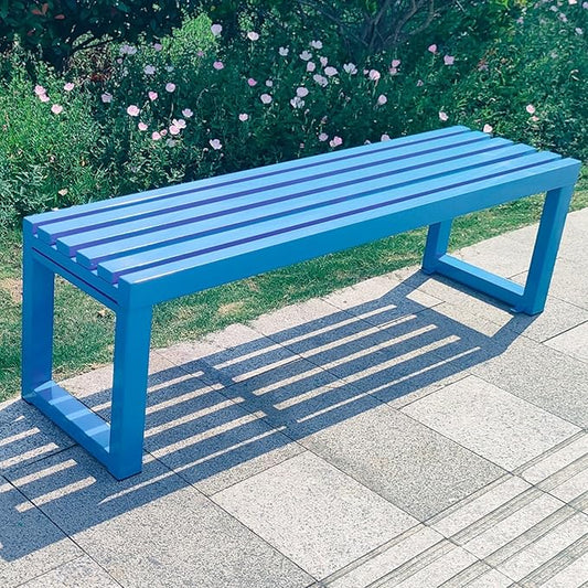 Metal Garden Benches for Outdoors Clearance Steel Frame Outdoor Backless Bench Weatherproof 39"/47"/59" Front Porch Chairs for Lawn Yard School(Blue,59.05in/150cm)