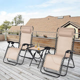 Goplus Zero Gravity Chair Set, 3 Pieces Outdoor Lounge Chair Recliners w/Side Table, Headrest and Cup Holders - Photo 3