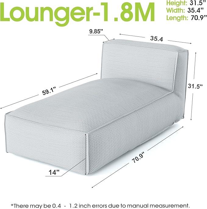 Dineli Chaise Lounge Outdoor Bed Lounger Outdoor Couch Sofa for Pool Comfy Patio Chaise Lounge Foam Filling Bean Bed - Photo 2
