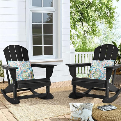 Sundale Outdoor Rocking Chair with Pillow, Patio Plastic All Weather Adirondack Rocker for Proch, Water Resistant for Outside, Garden, Pool, Yard, Black