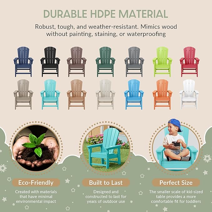 WestinTrends Malibu Kids Outdoor Adirondack Plastic Patio Chair (Set of 2), Turquoise