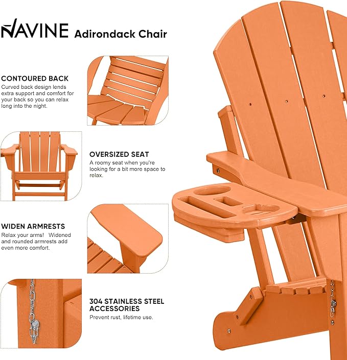 Adirondack Chair Set of 6, HDPE Folding Adirondack Chair with Multifunctional Cup Holder - Photo 4