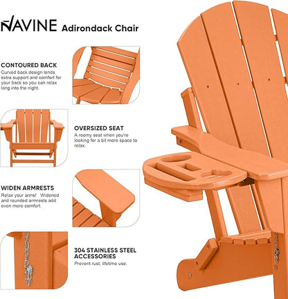 Adirondack Chair Set of 2, HDPE Folding Adirondack Chair with Multifunctional Cup Holder, Weather Resistant Fire Pit Chair for porches, patios, patios, poolsides, Decks.