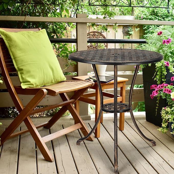 24" Outdoor Side Table with 2" Umbrella Hole Round Small Patio Bistro Tables Indoor End Plant Coffee Tea Table for Yard - Photo 6