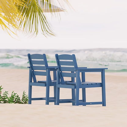 Anbuy Patio HDPE Dining Table Sets, Patio Dining Chairs Set of 2 - HDPE Outdoor Dining Chair for Various Scenes in Outdoor, Dining Room, Garden (Blue)