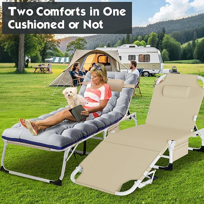 MOPHOTO Oversized Beach Lounge Chair, 5-Position Adjustable Tanning Chair with Face Hole, Heavy Duty Folding Chaise Lounge for Beach, Pool, Patio & Sunbathing