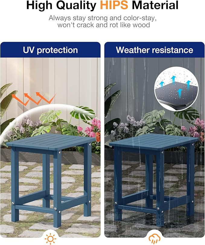 YEFU Outdoor Side Table for Patio: 16" HIPS Weather - Resistant Adirondack Tables Set of 2 - Small Square End Tables for Backyard Pool Porch Balcony - Indoor Outdoor Durable Table Navy Blue