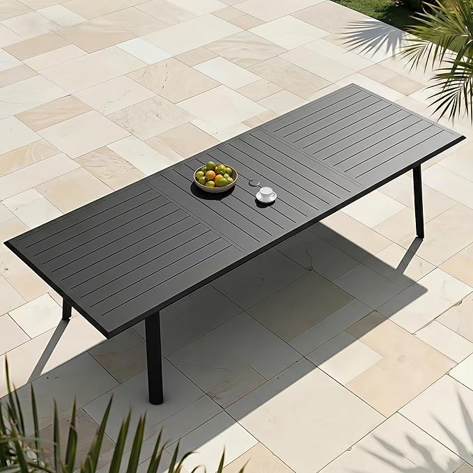 118" Aluminum Patio Dining Table with Umbrella Hole, Rectangle All-Weather Outdoor Table for 10 Slatted Design for Lawn - Photo 1