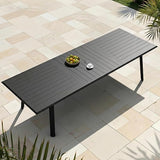118" Aluminum Patio Dining Table with Umbrella Hole, Rectangle All-Weather Outdoor Table for 10 Slatted Design for Lawn - Photo 1