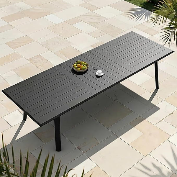 118" Aluminum Patio Dining Table with Umbrella Hole, Rectangle All-Weather Outdoor Table for 10 Slatted Design for Lawn - Photo 1