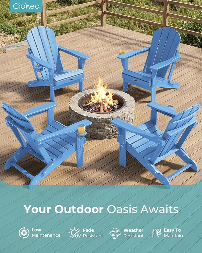 Ciokea Folding Adirondack Chairs Set of 4, Patio Adirondack Chair Weather Resistant - Photo 3