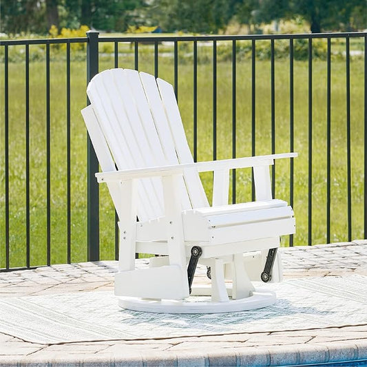 Signature Design by Ashley Hyland Wave Outdoor Casual Swivel Glider Adirondack Chair with 360-Degree Swivel, Weather Resistant HDPE, 18" Seat Height, White