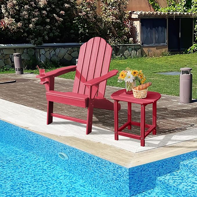 Giantex Adirondack Chair, HDPE All-Weather Patio Chair with Built-in Cup Holder, Outside Composite Chairs, Lawn Chair for Campfire, Deck, Garden, Yard, Balcony, Outdoor Fire Pit Chairs (1, Red)