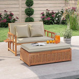 LDAILY Moccha Acacia Wood Outdoor Daybed - Wooden Loveseat Sofa with 4-Level Backrest, Storage Ottoman, Cushions - Photo 4