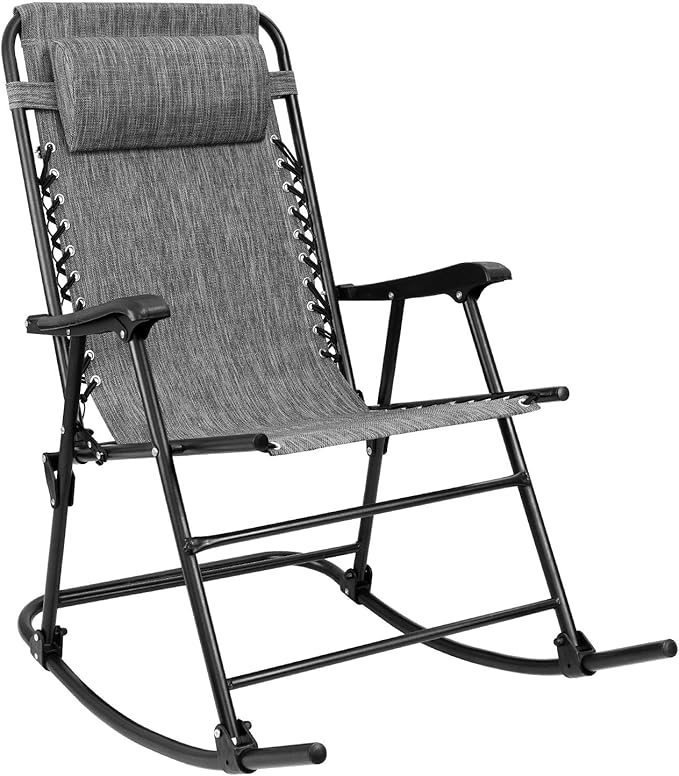 Devoko Patio Rocking Zero Gravity Chair Outdoor Wide Recliner Chair for Lawn Beach Camping Poolside with Headrest Pillow (Grey)