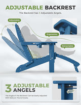Ciokea Folding Adirondack Chair Set of 4 with Retractable Ottoman Fire Pit Patio Chair with Pull Out Foot Rest Weather - Photo 5